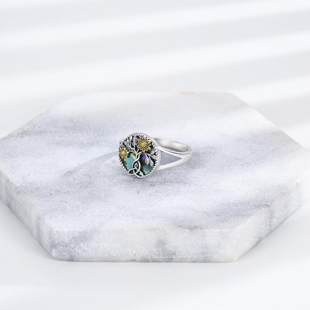 Sunflower Ring Sterling Silver Women Cade 8 Celtic Knot Nature Gift - Picture 2 of 5